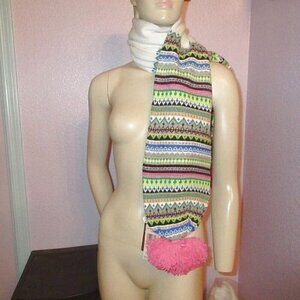 Vtg Y2K Juicy Couture Fair Isle Scarf Bowden Charms Cashmere Wool Poms Fringe 1